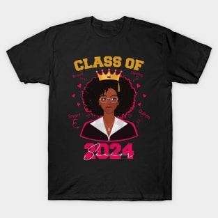 Class of 2024 Black Queen Afro Girl Graduation Senior T-Shirt